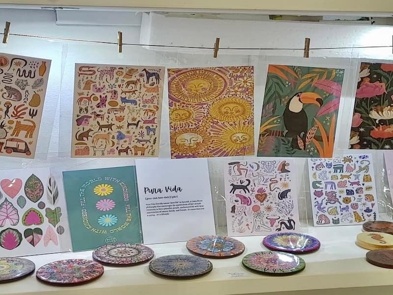 Handmade art and printed drawins shoing animals that life in the local jungle.