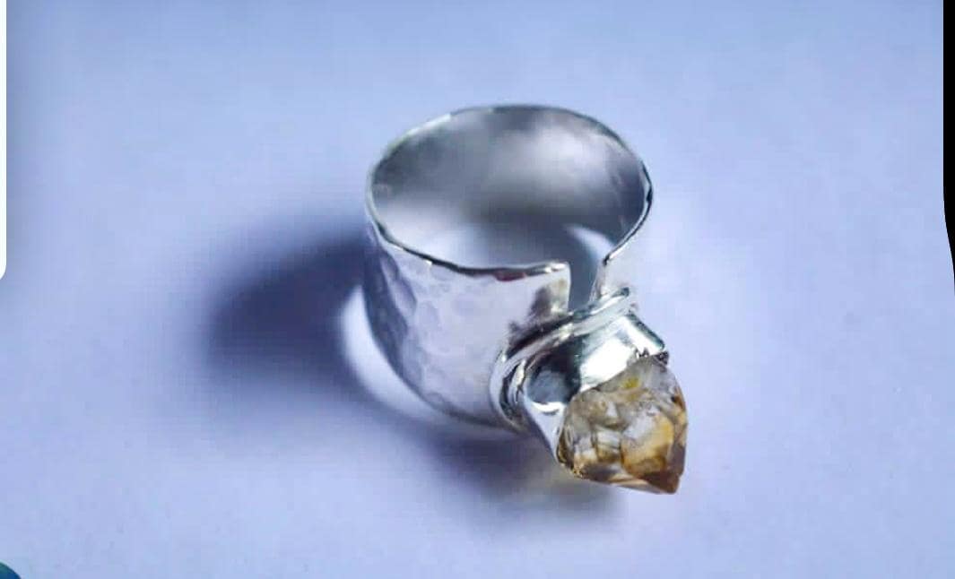 Silver ring with quartz crystal