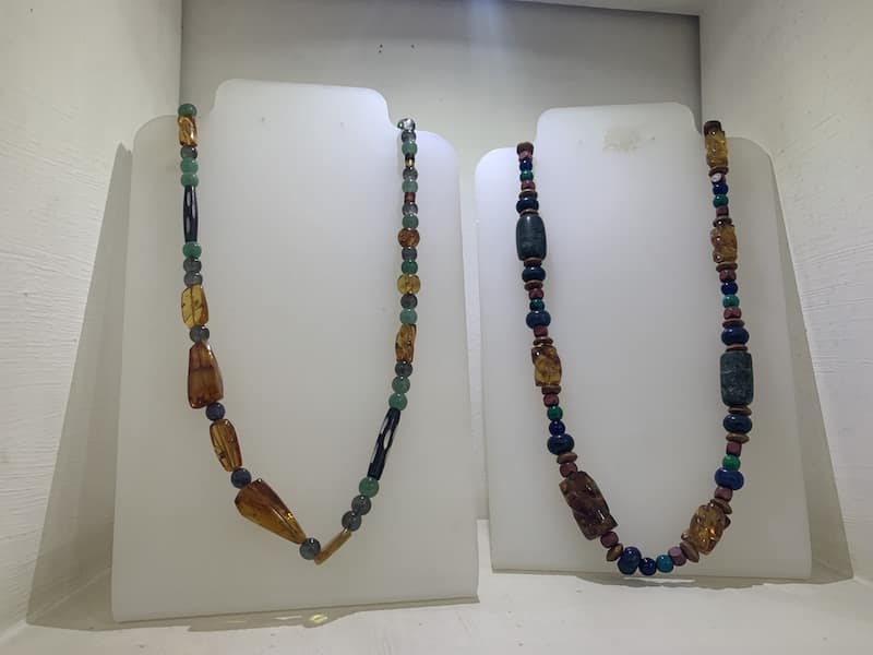 Beaded neckalce with stones and amber and poliched beads, all done by hand.